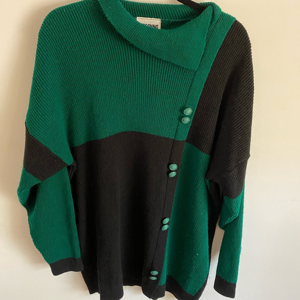 Hosanna Design USA Vintage Green and Black Color Block Sweater Size Small